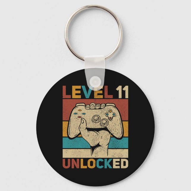 Level 11 Unlocked 11 Year Old Boy Bday Outfit 11th Keychain (Front)