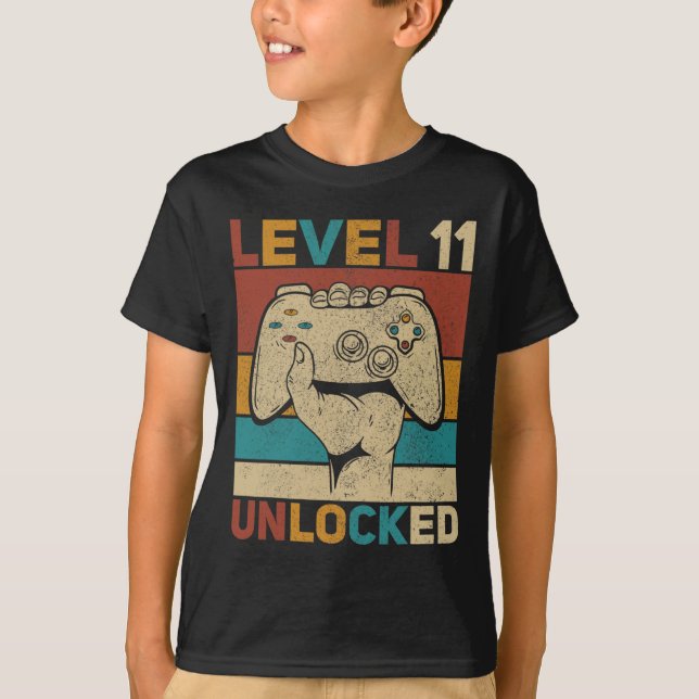Level 11 Unlocked 11 Year Old Boy Bday Outfit 11th T-Shirt (Front)