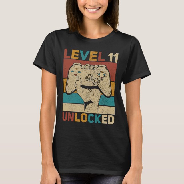 Level 11 Unlocked 11 Year Old Boy Bday Outfit 11th T-Shirt (Front)