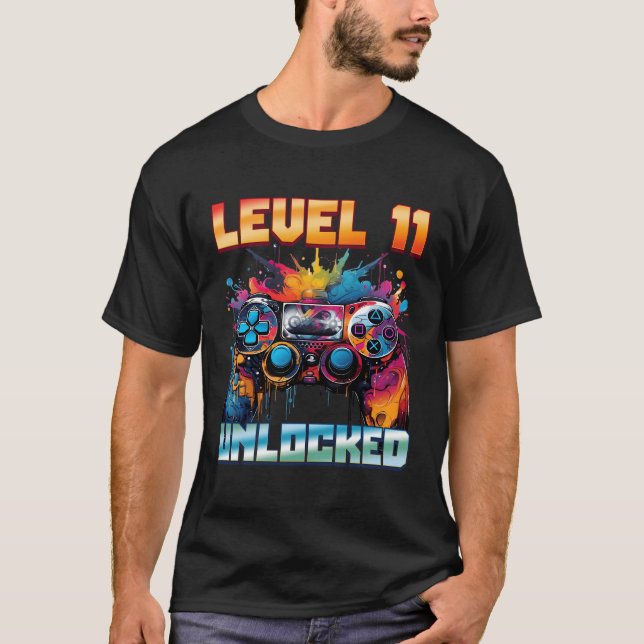 Level 11 Unlocked 11Th Birthday Boy Video Gamer Vi T-Shirt (Front)