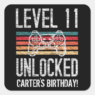 Level 11 Unlocked 11th Birthday Gamer Square Sticker