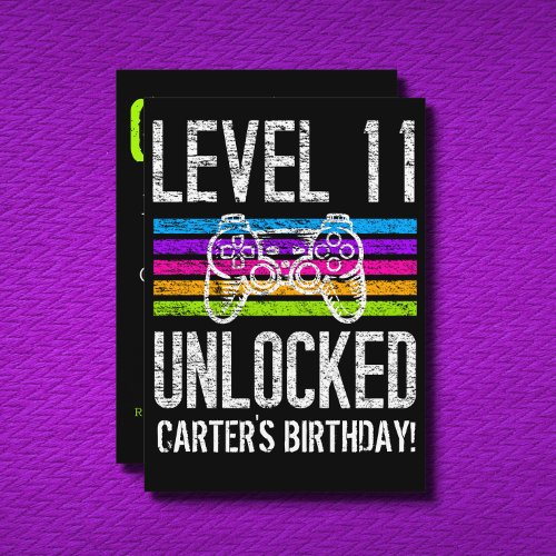 Level 11 Unlocked 11th Birthday Personalized Gamer Invitation
