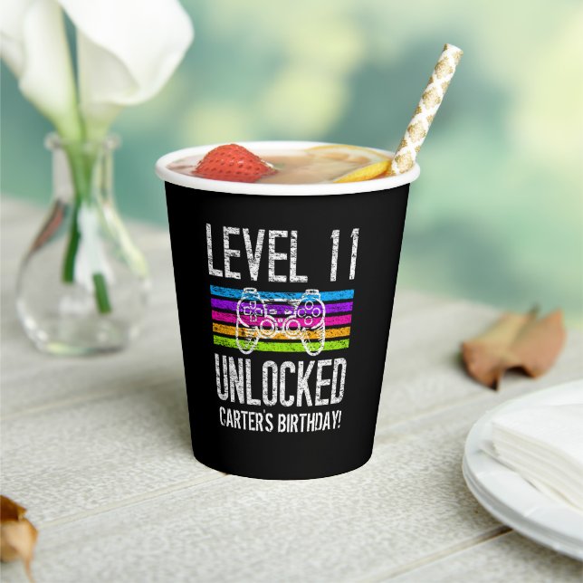 Level 11 Unlocked 11th Birthday Personalized Gamer Paper Cups (Insitu)