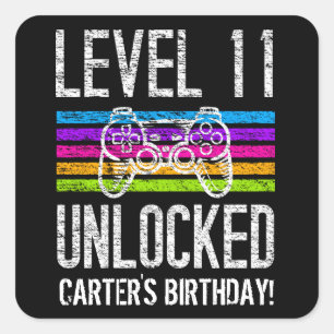 Level 11 Unlocked 11th Birthday Personalized Gamer Square Sticker