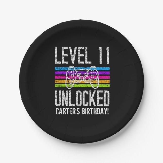 Level 11 Unlocked 11th Birthday Personalized Paper Plates (Front)