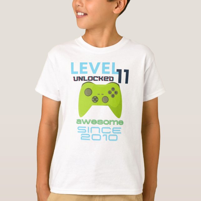 Level 11 Unlocked Awesome 2010 Video Gamer T-Shirt (Front)