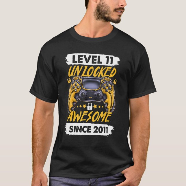 Level 11 Unlocked Awesome Since 2011 11th Birthday T-Shirt (Front)