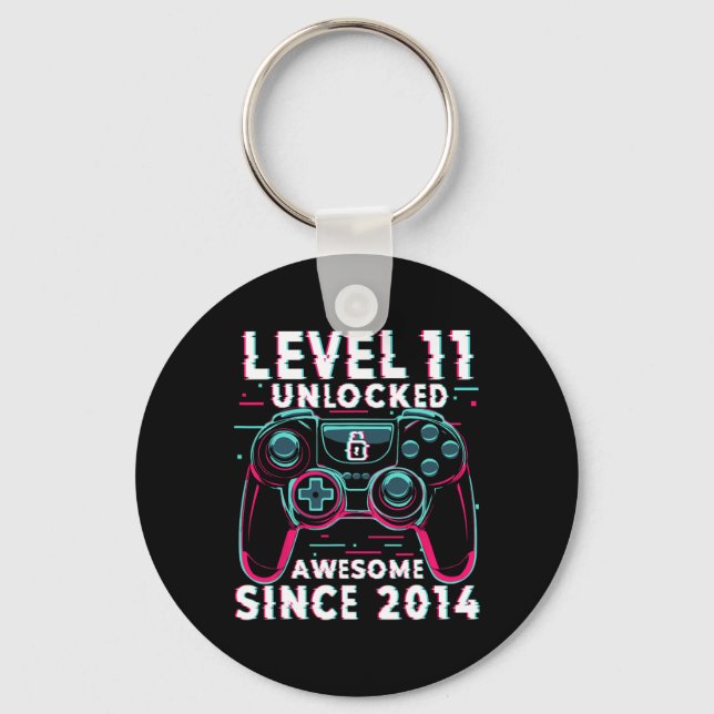 Level 11 Unlocked Video Game 11th Birthday Gamer B Keychain (Front)