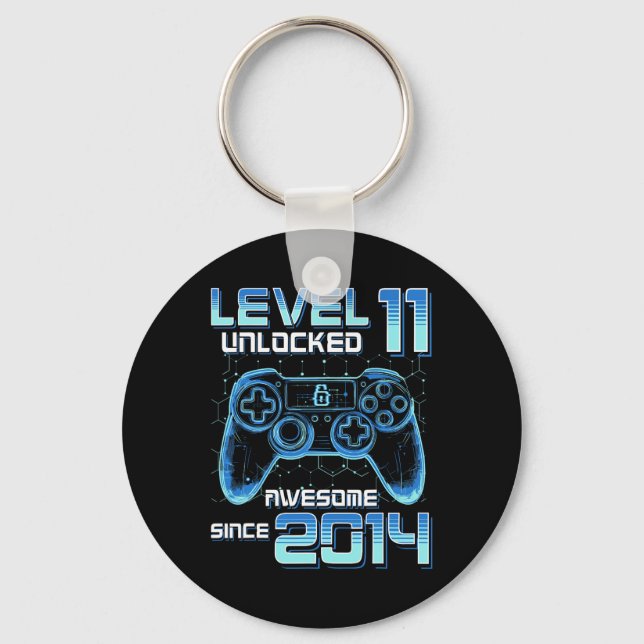 Level 11 Unlocked Video Game Party 11th Birthday G Keychain (Front)
