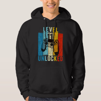 Level 11 Unlocked Video Gamer 11 Year Old 11th Bir Hoodie