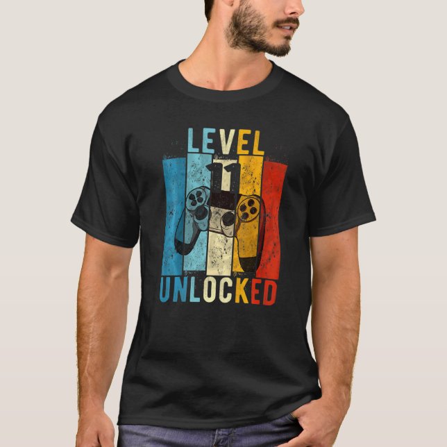 Level 11 Unlocked Video Gamer 11 Year Old 11th Bir T-Shirt (Front)