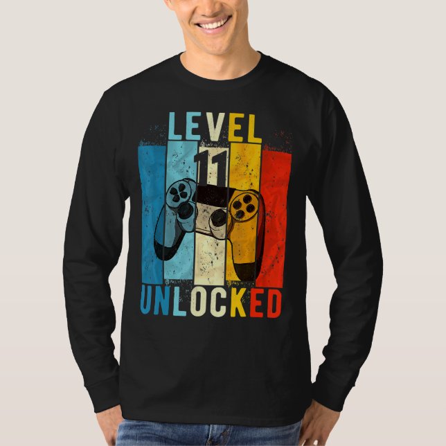 Level 11 Unlocked Video Gamer 11 Year Old 11th Bir T-Shirt (Front)