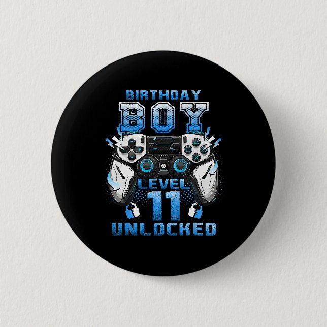 Level 11 Unlocked Video Gamer 11th Birthday Boys  Button (Front)