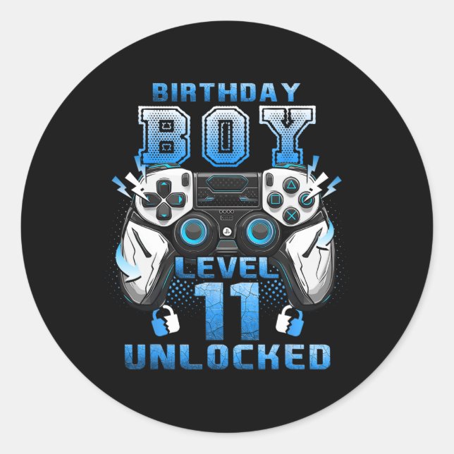 Level 11 Unlocked Video Gamer 11th Birthday Boys  Classic Round Sticker (Front)
