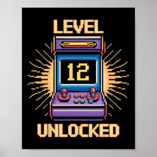 Level 12 Unlock Birthday Gamer 12 Year Old Video G Poster