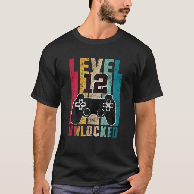 Level 12 Unlocked 12 year old Gamers 12th Birthday T-Shirt (Front)