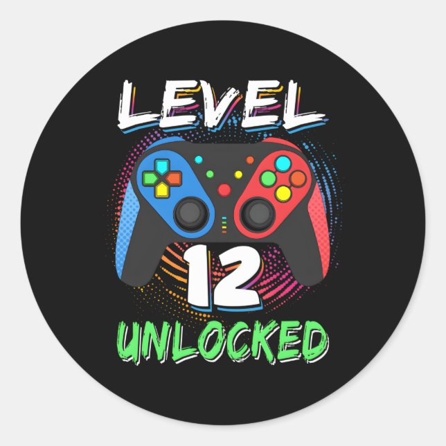 Level 12 Unlocked 12Th 12 Gamer Bday Classic Round Sticker (Front)