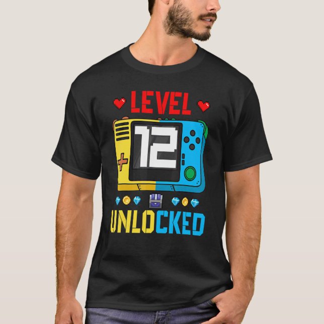 Level 12 Unlocked 12th Birthday Gaming Awesome Sin T-Shirt (Front)