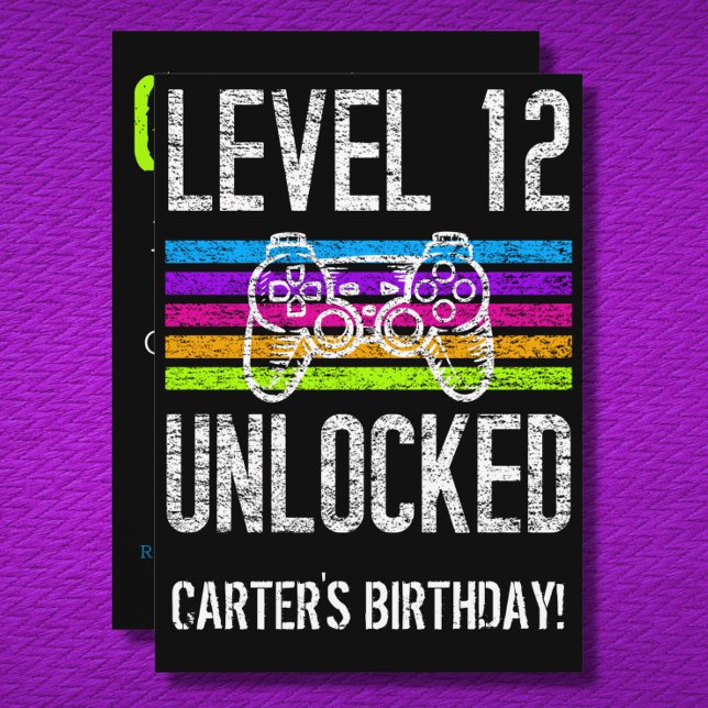 Level 12 Unlocked 12th Birthday Personalized Gamer Invitation