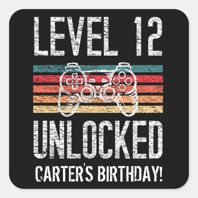 Level 12 Unlocked 12th Birthday Personalized Square Sticker (Front)