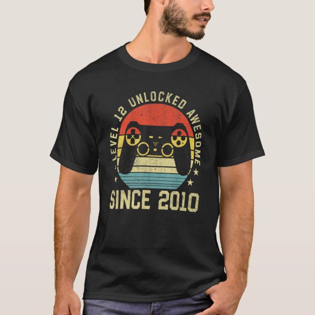 Level 12 Unlocked Awesome Since 2010 12th Birthday T-Shirt (Front)
