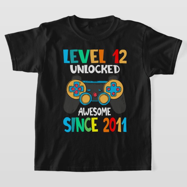 Level 12 Unlocked Awesome Since 2011-12th Birthday T-Shirt (Laydown)