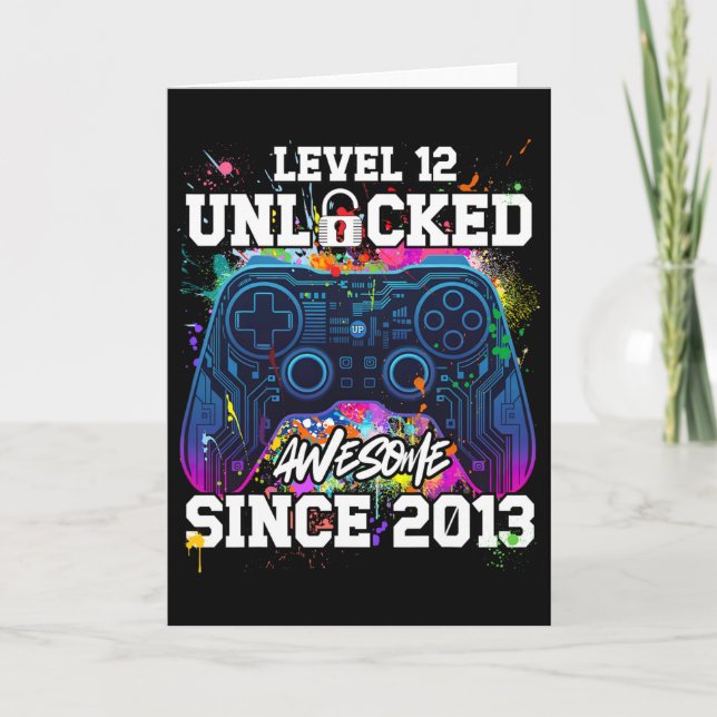 Level 12 Unlocked Awesome Since 2013 12th Birthday Card (Front)