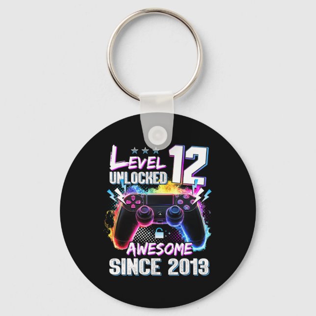 Level 12 Unlocked Awesome Since 2013 12th Birthday Keychain (Front)