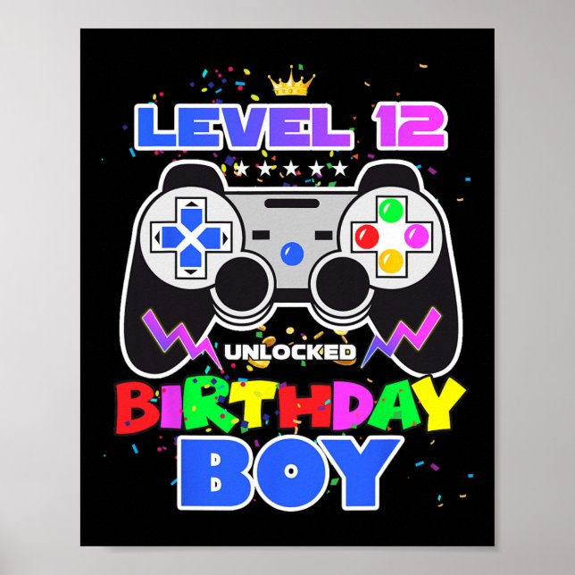 Level 12 Unlocked Birthday Boy 12th Birthday Video Poster (Front)