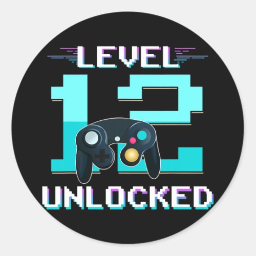 Level 12 Unlocked Gamer 12th Birthday Gift Video Classic Round Sticker