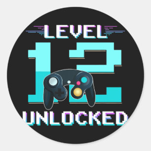 Level 12 Unlocked Gamer 12th Birthday Gift Video Classic Round Sticker