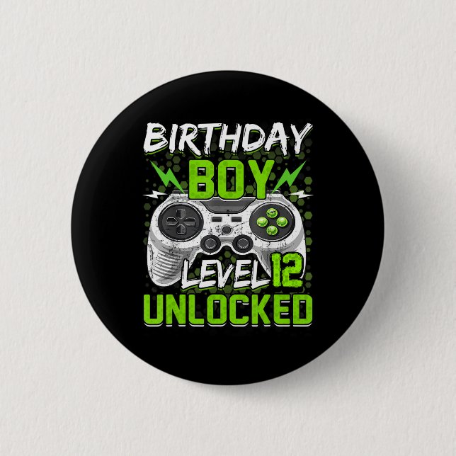 Level 12 unlocked Gamer 12th Birthday Gift Video G Button (Front)