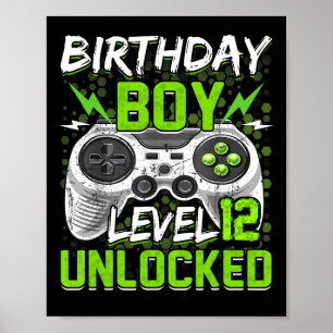 Level 12 unlocked Gamer 12th Birthday Gift Video G Poster