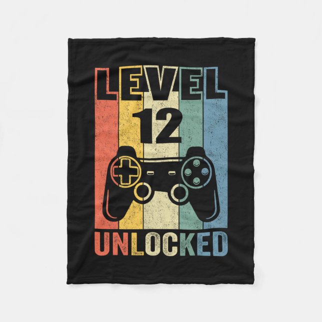Level 12 Unlocked Shirt Funny Video Gamer 12th Bir Fleece Blanket (Front)