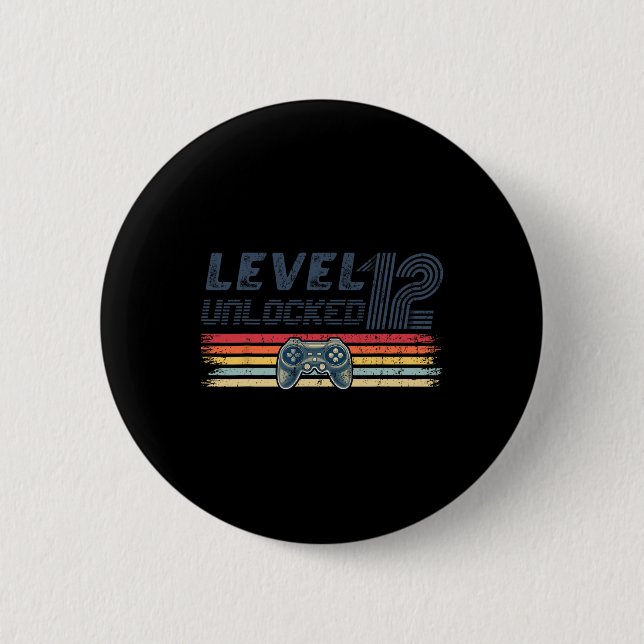 Level 12 Unlocked Video Game 12th Birthday Gamer B Button (Front)