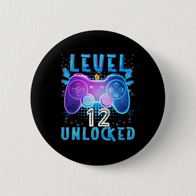 Level 12 Unlocked Video Game 12th Birthday Gamer B Button (Front)