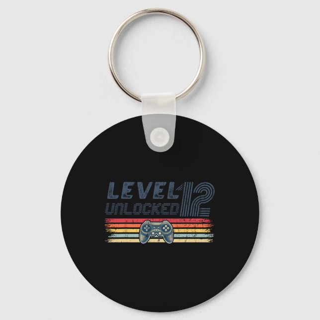 Level 12 Unlocked Video Game 12th Birthday Gamer B Keychain (Front)
