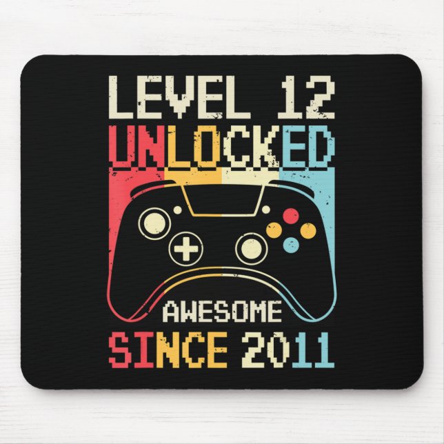 Level 12 Unlocked Video Game 12th Birthday Gamer B Mouse Pad (Front)