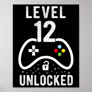 Level 12 Unlocked Video Game 12th Birthday Gift Poster