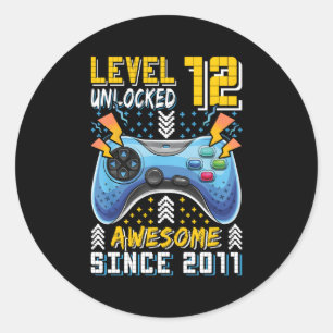 Level 12 Unlocked Video Gamer 12Th Gaming Classic Round Sticker