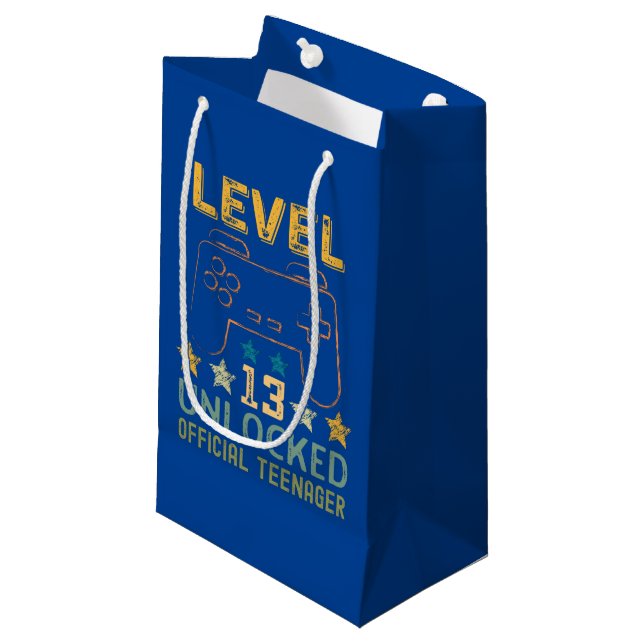 Level 13 unlocked 13th birthday gamers video game small gift bag (Front Angled)