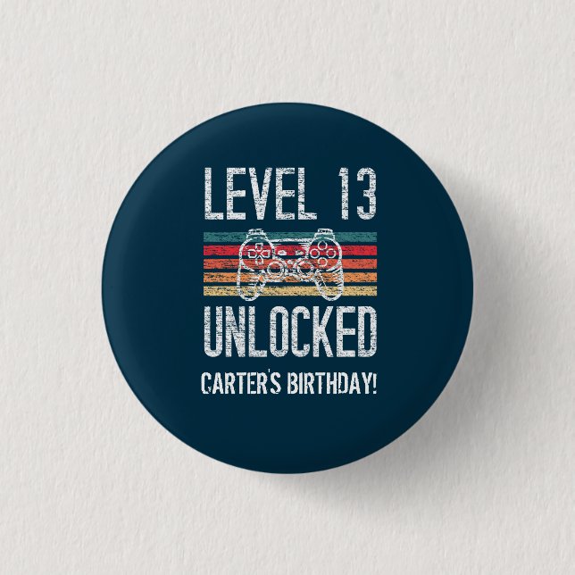 Level 13 Unlocked 13th Birthday Personalized Button (Front)