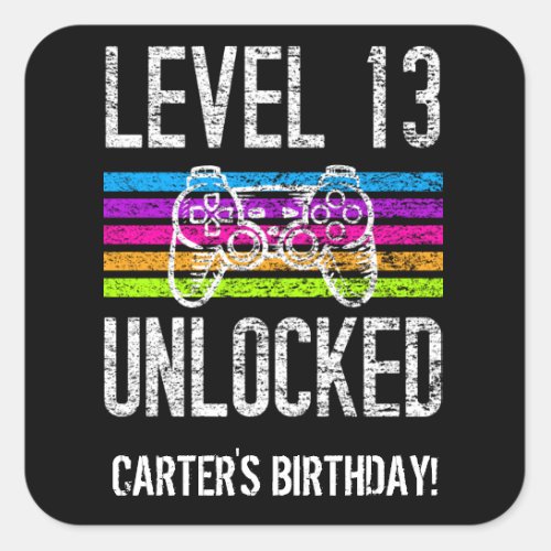 Level 13 Unlocked 13th Birthday Personalized Gamer Square Sticker