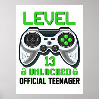 Level 13 unlocked 13th birthday video game poster