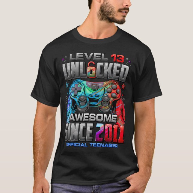 Level 13 Unlocked Awesome Since 2011 13Th Birthday T-Shirt (Front)