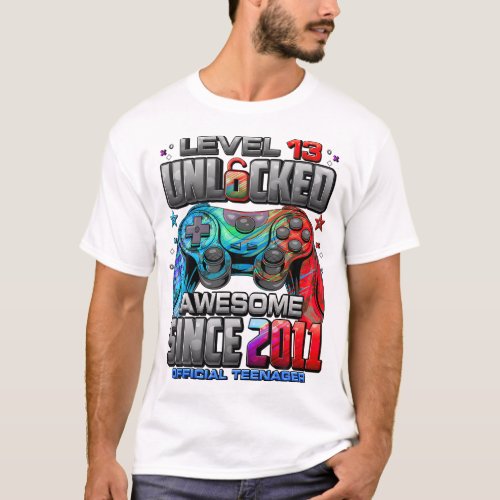 Level 13 Unlocked Awesome Since 2011 13Th Birthday T_Shirt