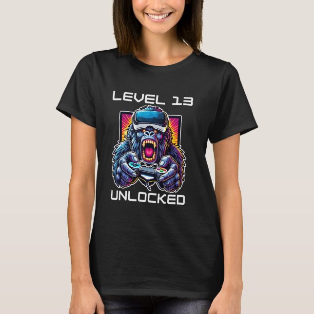 Level 13 Unlocked Funny Video Gamer 13th Birthday T-Shirt (Front)