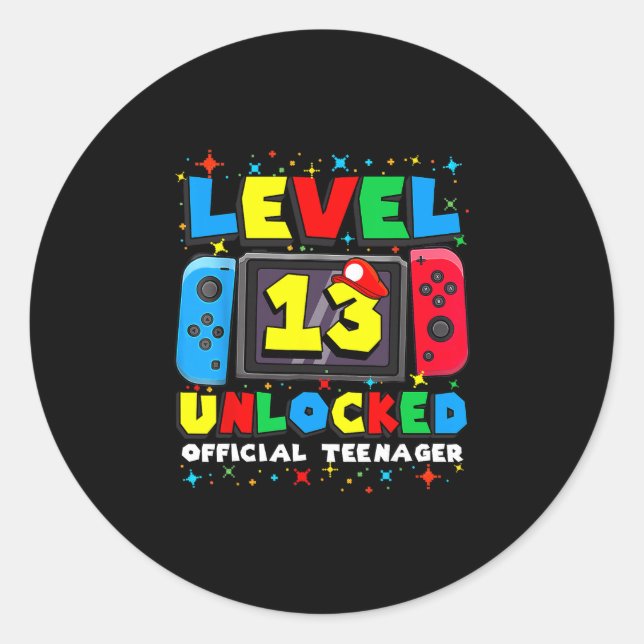 Level 13 Unlocked Gamer 13th Birthday Gift Video G Classic Round Sticker (Front)