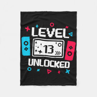 Level 13 Unlocked Gamer 13th Birthday Gift Video G Fleece Blanket