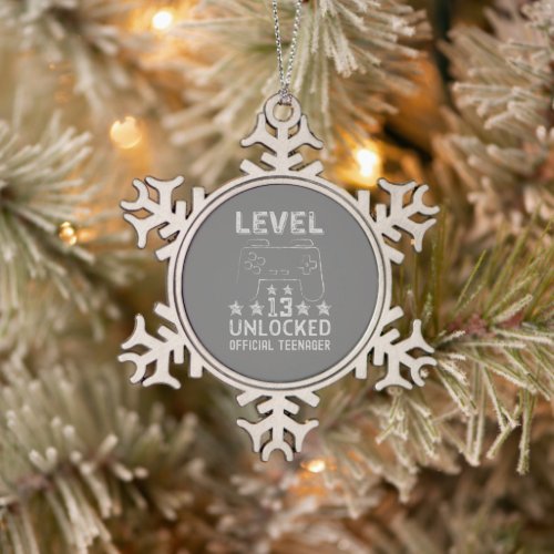 Level 13 unlocked official teenager 13th birthday snowflake pewter christmas ornament